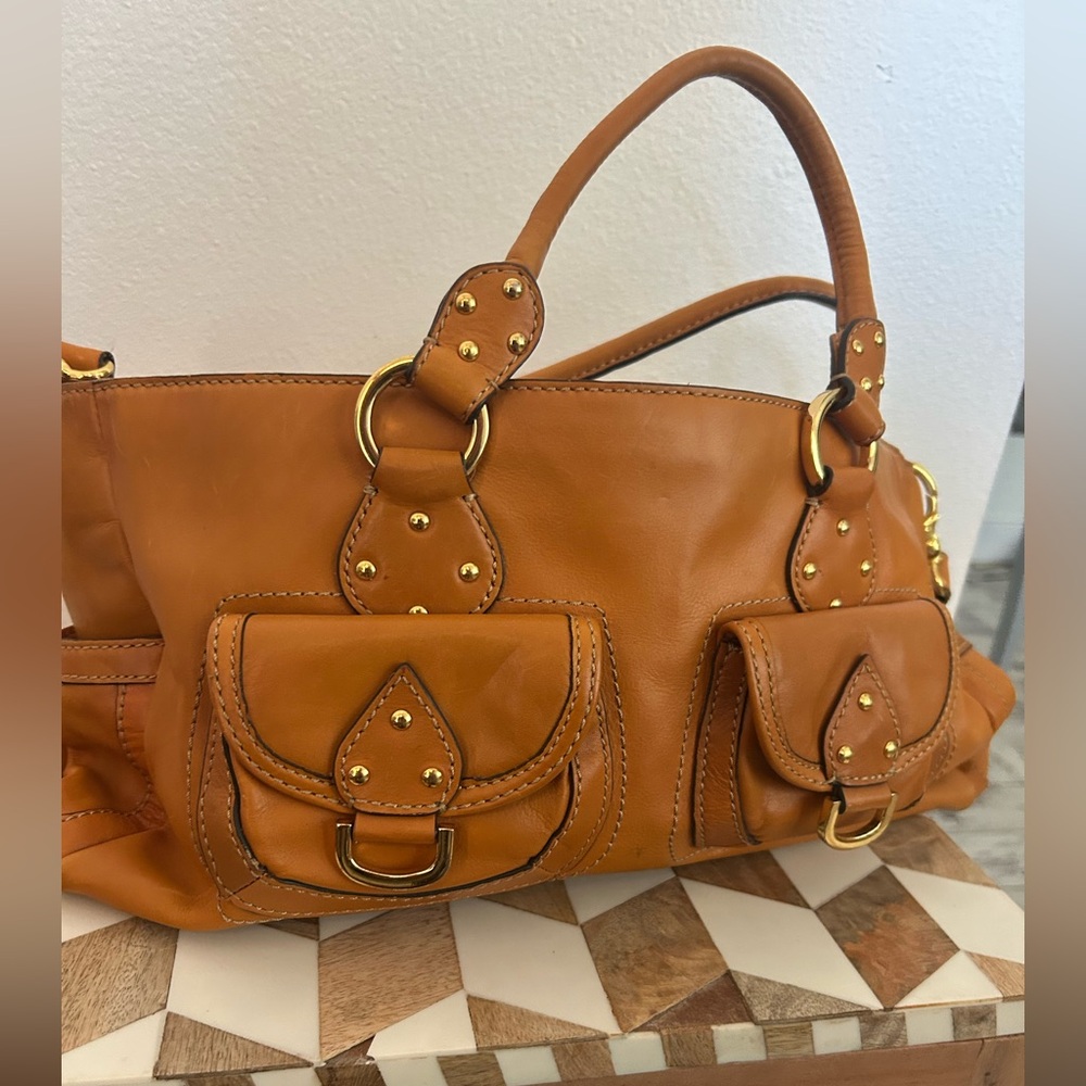 Hype Brown Leather Shoulder Bag with Pockets